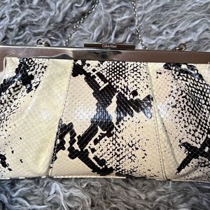 Calvin Klein Black and Cream Faux Snake Vegan Leather Clutch Handbag